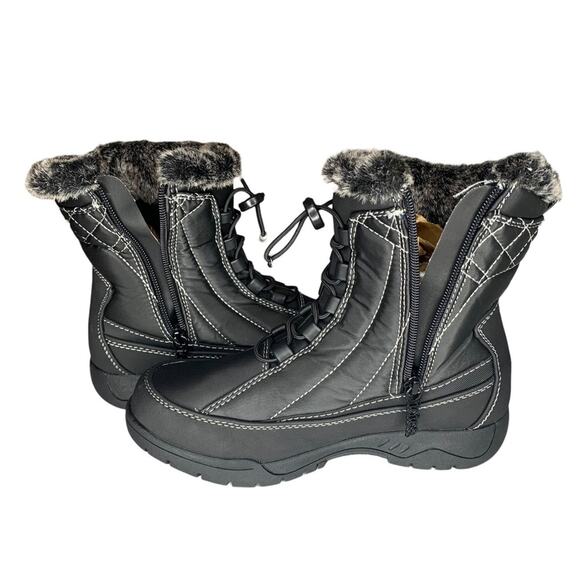 Totes NWOB Rain Faux Fur Boots Women Size 6M Black - Picture 6 of 13